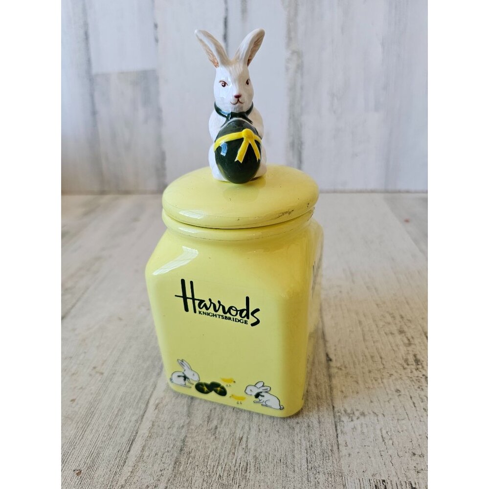 Harrods Easter canister bunny rabbit spring yellow Knightsbridge vintage unique